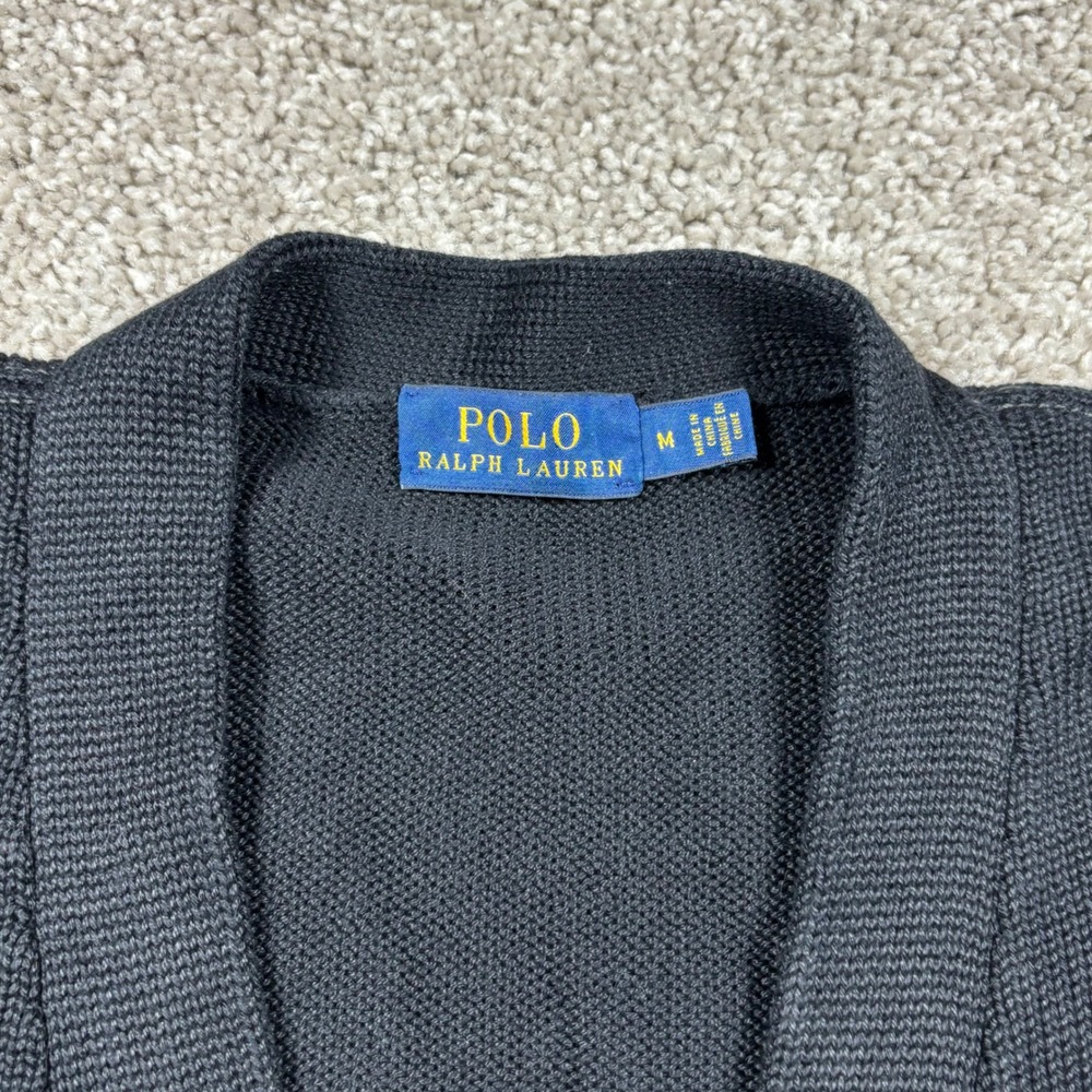 Polo Ralph Lauren Mens Black Cotton Letterman Varsity Cardigan Sweater Size M 67 - Picture 3 of 8